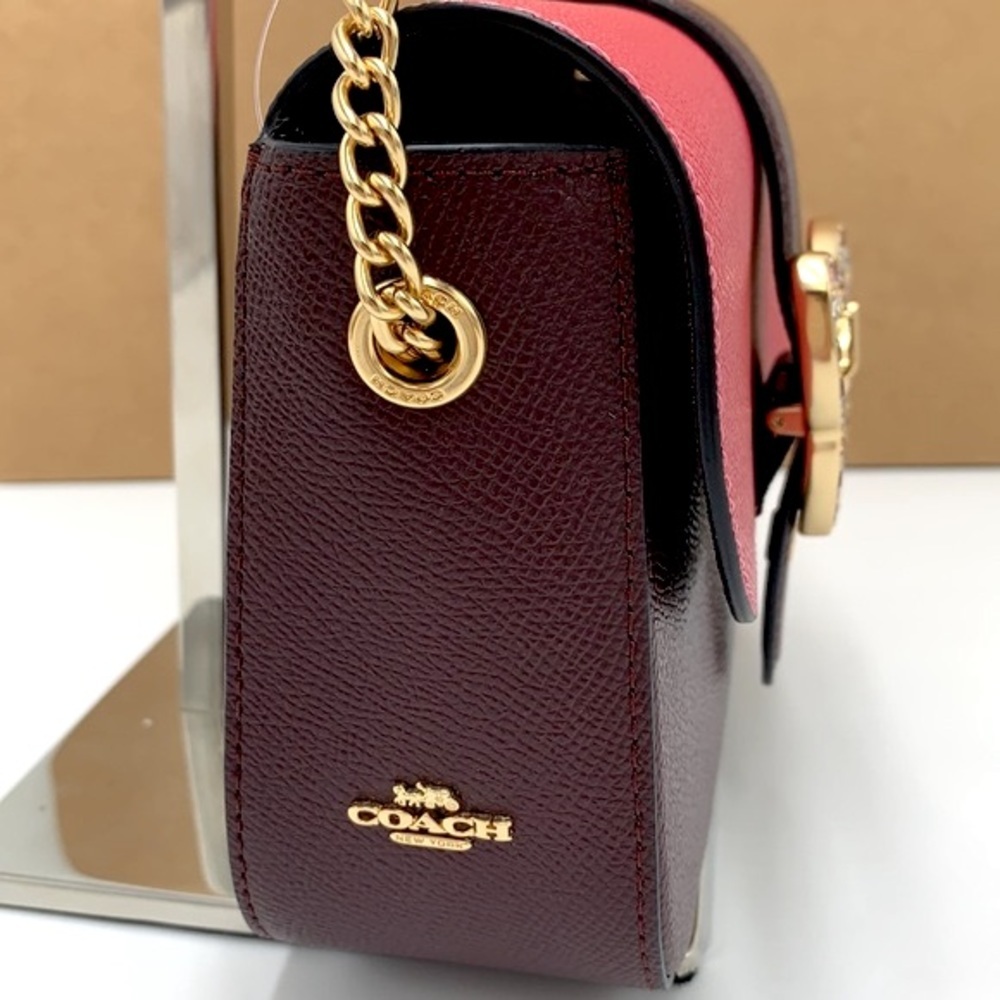 Coach Gemma Crossbody In Colorblock With Butterfly Buckle Strawberry Haze/Cranb - Picture 7 of 16